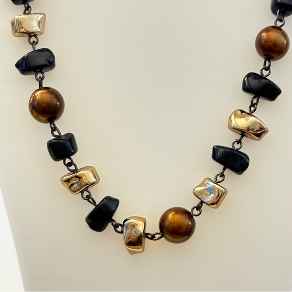 Boho Black, bronze, and Gold Adjustable Beaded Necklace - Picture 2 of 4